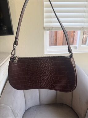 JW PEI Croc-Embossed Mini Shoulder Bag in Dark Brown